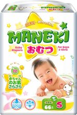 Подгузники детские одноразовые &quot;MANEKI&quot;, размер S, 4-8 кг, 66 шт./упак