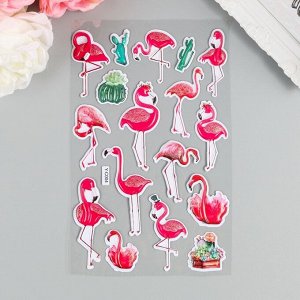 Наклейка пластик с блёстками выпуклая "Фламинго и кактусы" 29х16 см