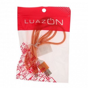 Кабель LuazON, Lightning - USB, 1 А, 1 м, оплётка нейлон, оранжевый