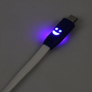 Кабель LuazON, microUSB - USB, 1 А, 1 м, плоский, светящийся, белый