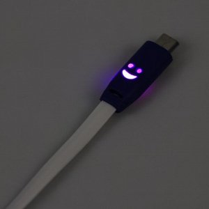 Кабель LuazON, microUSB - USB, 1 А, 1 м, плоский, светящийся, белый