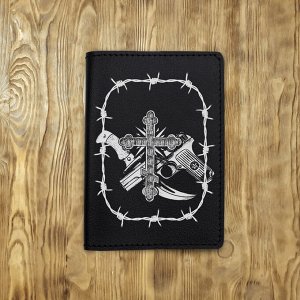 Обложка на паспорт "Крест и оружие", черная