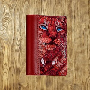 Обложка на паспорт комбинированная "Красная рысь", красная