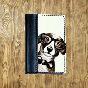 Обложка на паспорт комбинированная "Пес в очках", черная