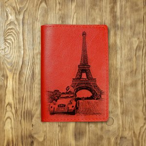 Обложка на паспорт «Париж с авто», красная