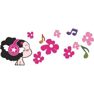 Девушка, музыка и цветы  (КОМПЛЕКТ ИЗ 2Х ЗЕРКАЛЬНЫХ НАКЛЕЕК)
