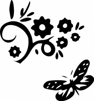 Узор на бок «Цветы и бабочка». (КОМПЛЕКТ ИЗ 2Х ЗЕРКАЛЬНЫХ НАКЛЕЕК)