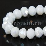 Бусины Непрозрачный Хрусталь, Стекло Граненые, Рондель, Цвет: Белый, Размер: 6х4мм, Отв-тие 1мм, около 95шт/38см/нить, (УТ100006901)