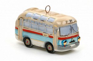 Фарфоровая елочная игрушка "Автобус"