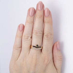 Позолоченное кольцо с черным фианитом и черной эмалью - 1286 - п