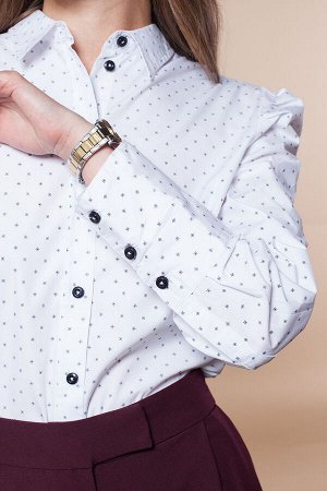 Блузка из хлопка с мелким рисунком и актуальными защипами по окату рукава., D29.683