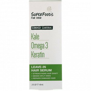 Petal Fresh, Pure, SuperFoods for Hair, Damage Control Leave-In Hair Serum, Kale, Omega 3 & Keratin, 2 fl oz (60 ml)