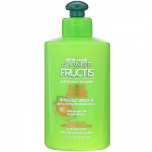 Garnier, Fructis, Sleek &amp; Shine, интенсивно разглаживающий несмываемый ухаживающий крем, 300 мл