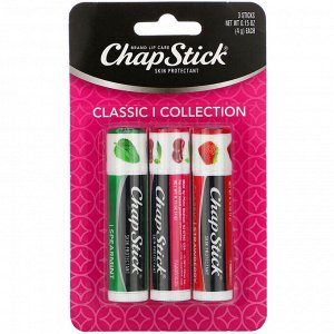 Chapstick, Защитный бальзам для губ, классическая коллекция, 3 тюбика по 4 г