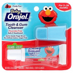 Orajel, Elmo Tooth &amp; Gum Cleanser, Fluoride-Free, 3-24 Months, Fruity Fun, 0.7 oz (19.8 g)