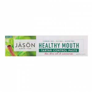 Jason Natural, Healthy Mouth, зубная паста для предупреждения появления зубного камня, масло чайного дерева и корица, 119 г