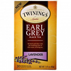 Twinings,  - Эрл Грей - , черный чай с ароматом лаванды, 20 чайных пакетиков, 1,41 унции (40 г)