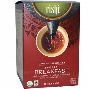 Rishi Tea, Organic Black Tea, English Breakfast, 15 Tea Bags, 1.69 oz (48 g)