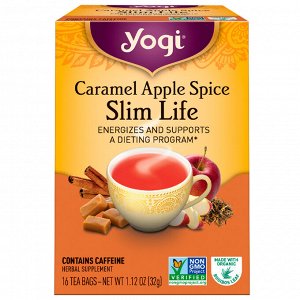 Yogi Tea, Чай Slim Life, с карамелью, яблоками и специями, 16 чайных пакетиков, 32 г (1,12 унции)