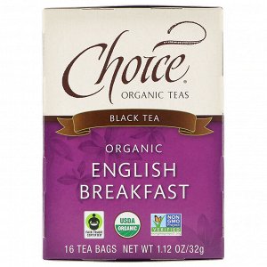 Choice Organic Teas, Органический, Английский завтрак, черный чай, 16 чайных пакетиков, 1,1 унции (32 г)
