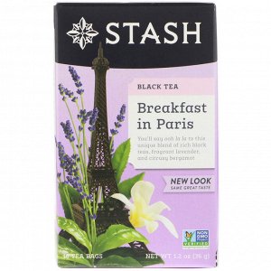 Stash Tea, Черный чай высшего сорта,  - Завтрак в Париже - , 18 чайных пакетиков, 1,2 унции (36 г)