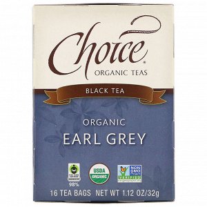 Choice Organic Teas, Органический, Эрл Грей, черный чай, 16 чайных пакетиков, 1,1 унции (32 г)