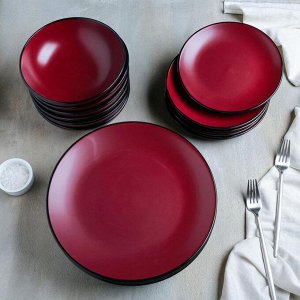 Набор тарелок 18 шт «Ваниль», 6 тарелок 19 см, 6 тарелок 27 см, 6 мисок 19 см, цвет бордовый