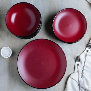 Набор тарелок 18 шт «Ваниль», 6 тарелок 19 см, 6 тарелок 27 см, 6 мисок 19 см, цвет бордовый