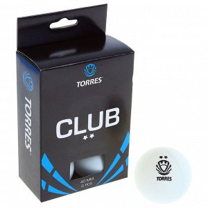 Мяч для настольного тенниса Torres Club, 2 звезды, набор 6 шт., цвет белый