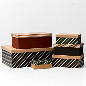 Набор подарочных крафтовых коробок 12 в 1 «Полоски», 18 х 11 х 6.5 см - 46,6 х 35,2 х 17.5 см