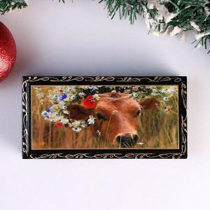 Шкатулка - купюрница «Корова Бурьяна», 8,5-17 см, лаковая миниатюра