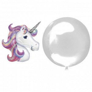 Шар полимерный 18" «Единорог», шар в шаре, с палочкой, цвет фиолетовый
