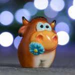 Фигура &quot;Теленок с цветочком&quot; коричневый, 4,5 х 6,3 х 5 см