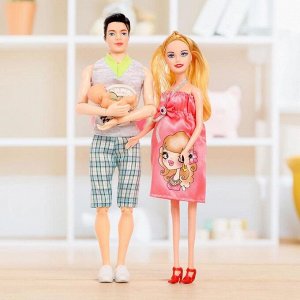 Кукла беременная в платье с младенцем и Кеном-шарнирным, МИКС