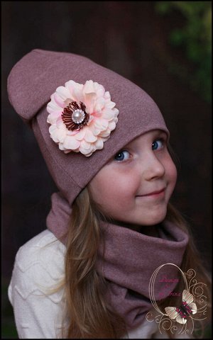 Удлинённая шапка Зарина (сух.роза)с шарфом