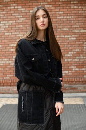 Комбинированное пальто в черном цвете