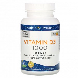 Nordic Naturals, Витамин D3, апельсин, 1000 МЕ, 120 штук