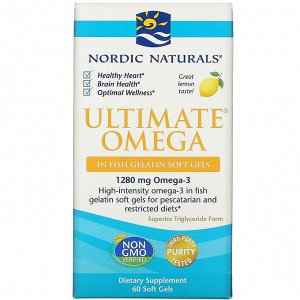 Nordic Naturals, Ultimate Omega, со вкусом лимона, 1280 мг, 60 капсул