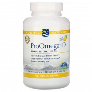 Nordic Naturals, ProOmega-D, со вкусом лимона, 180 мягких желатиновых капсул