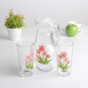 Набор питьевой «Весенние тюльпаны», 3 предмета: кувшин 1 л, стакан 230 мл 2 шт