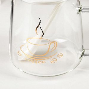 Кружка «Кофе», 500 мл, с керамической крышкой и ложкой, рисунок МИКС