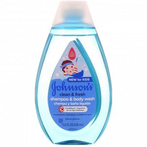 Johnson & Johnson, Для детей, серия «Чистота и свежесть», шампунь и средство для купания, 400 мл