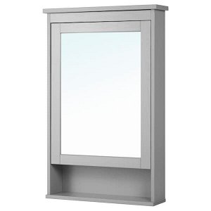 ХЕМНЭС Зеркальный шкаф с 1 дверцей, серый63x16x98 см