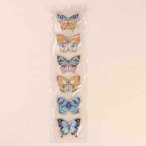 Термоаппликация со стразами «Бабочки», 6 - 4,5 см, 6 шт на листе, цвет МИКС