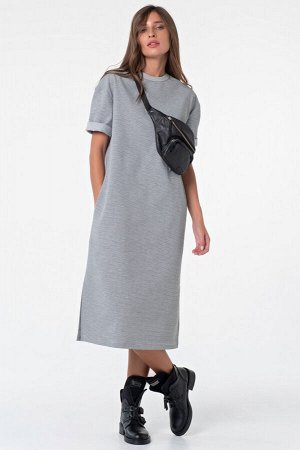 FLY Платье-футболка хлопковое длинное в полоску на сером