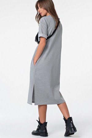 Платье-футболка хлопковое длинное в полоску на сером