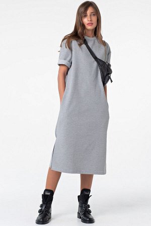 FLY Платье-футболка хлопковое длинное в полоску на сером