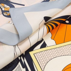 Платок женский текстильный, цвет молочный/оранжевый, размер 90х90