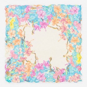 Платок женский текстильный, цвет молочный/цветы, размер 60*60