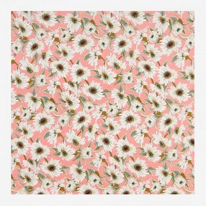 Платок женский текстильный, цвет розовый/цветы, размер 70х70